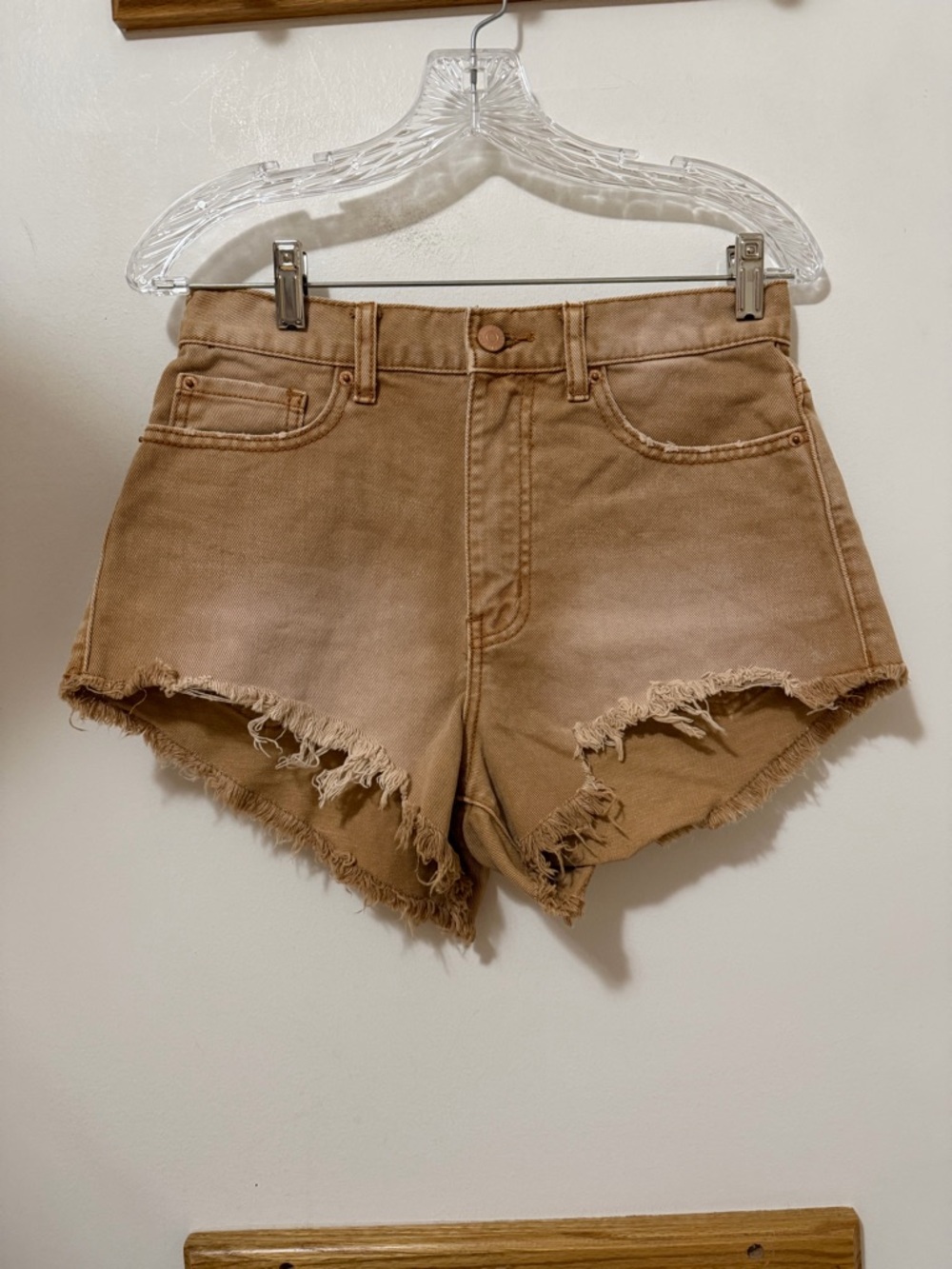 BDG Tan High-Rise Frayed Hem Jean Shorts Size 27